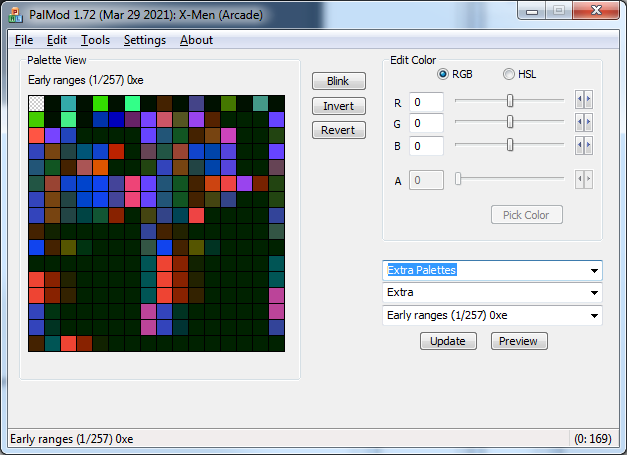 Viewing a ROM in 8 color per line mode.  You may prefer 16 colors per line if you're looking for stages.