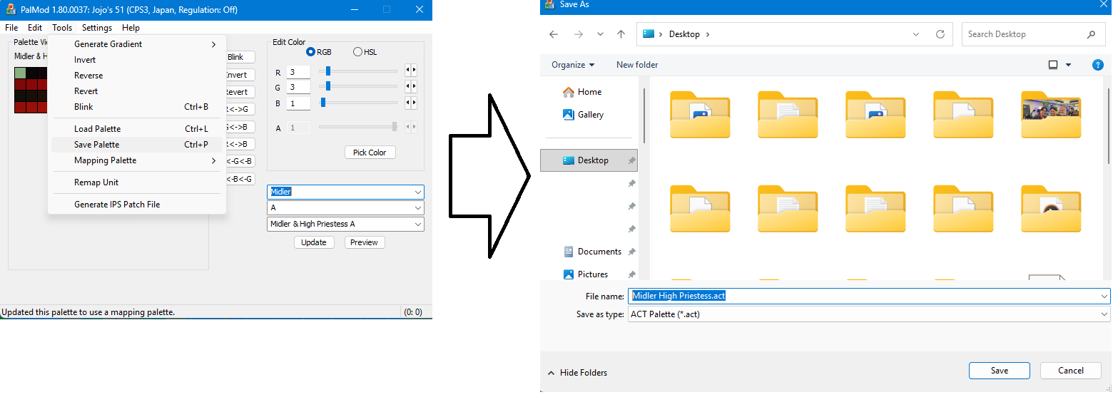 export the mapping palette